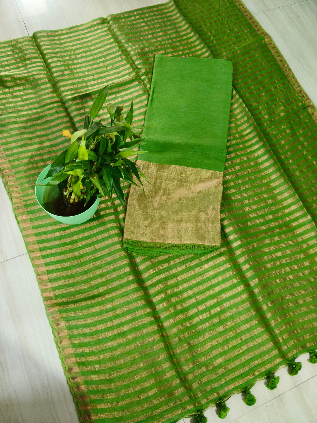 Mabesha – Tissue Silk Zari Stripe Linen Suits