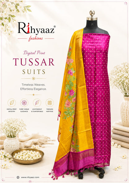 Mahi – Zari Tussar 4 Ply Digital Print Suit Set | Rihyaaz