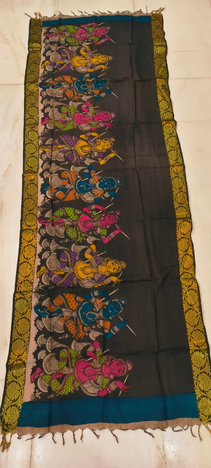 Mangalgiri Silk Dupattas – Hand-Drawn & Hand-Painted Art | Multicolour Premium Collection