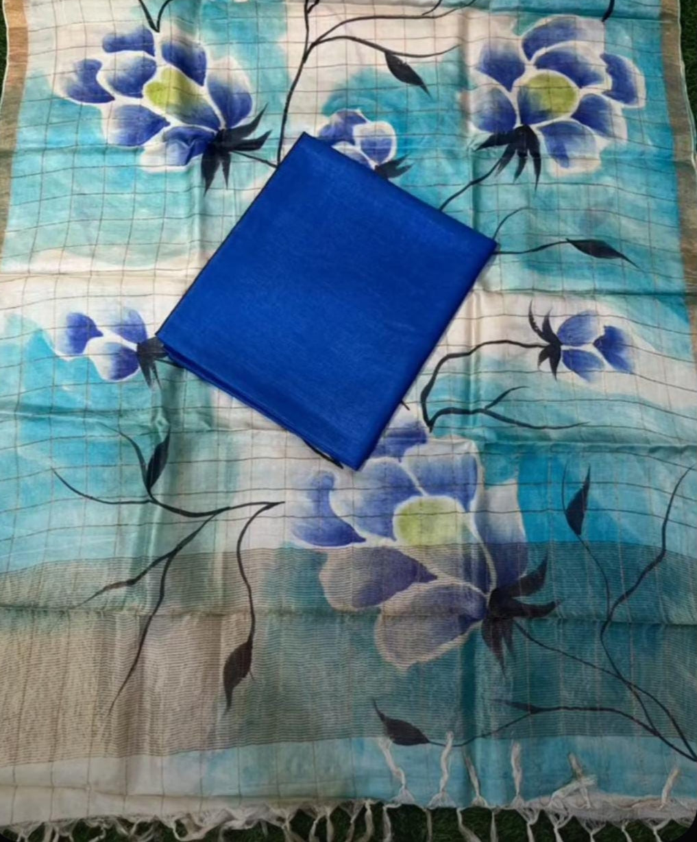 Sarshi - Zari Checkered Hand-Painted Dupatta with Solid Colour Top | Elegant Ethnic Wear Set