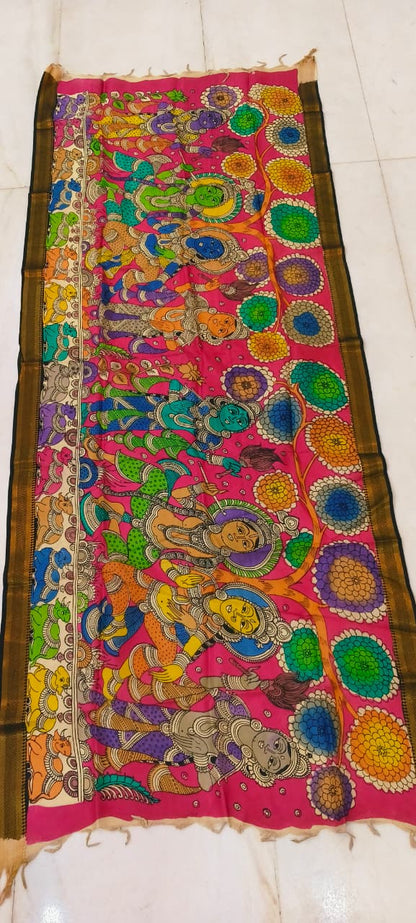 Mangalgiri Silk Dupattas – Hand-Drawn & Hand-Painted Art | Multicolour Premium Collection