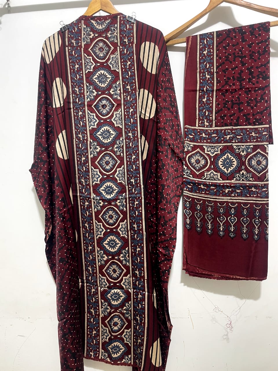 Coral- Modal Silk Handblock Ajrakh Suits in Red Shade – Elegance That Speaks Tradition