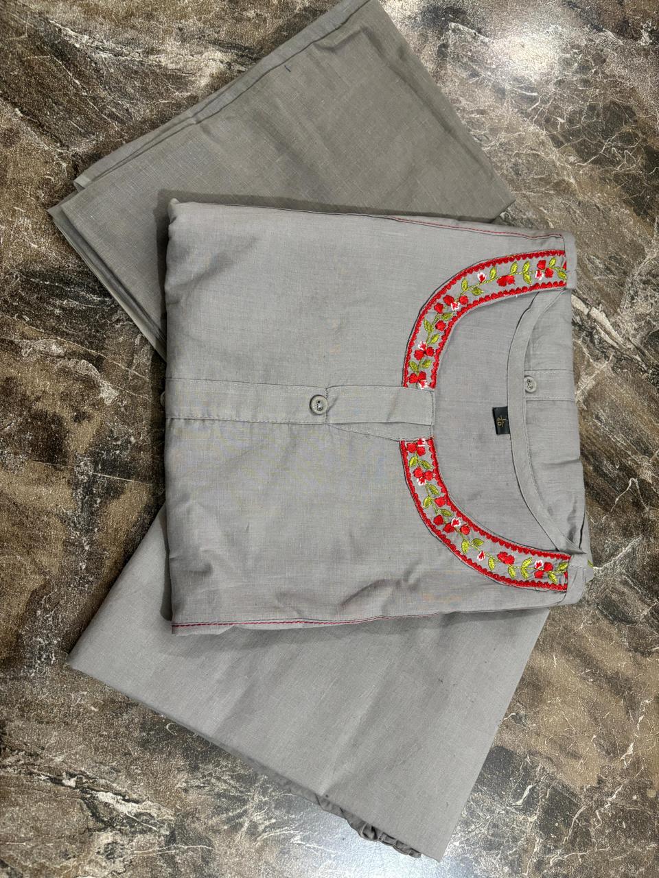 Kaavya – Elegant Flair Straight Kurta Set | Cotton Pant & Malmal Dupatta | Premium Embroidered Suit Set