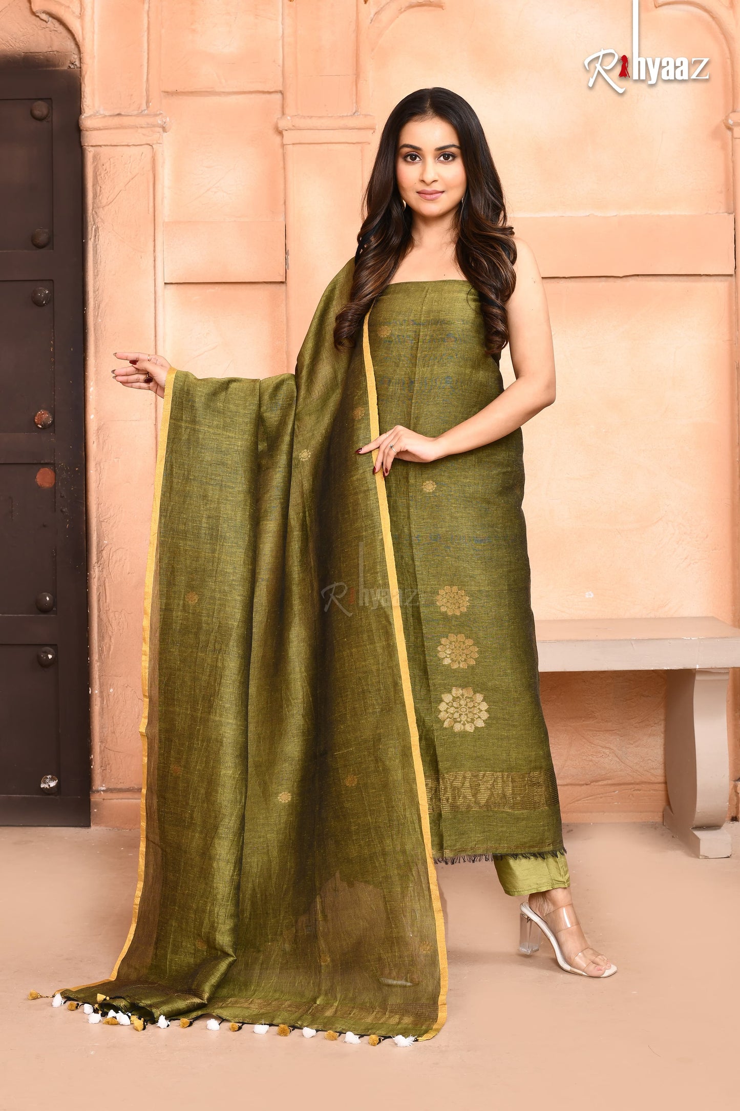 Mandala – Pure Silk Linen Zari Mandala Weaved Jamdani Suits
