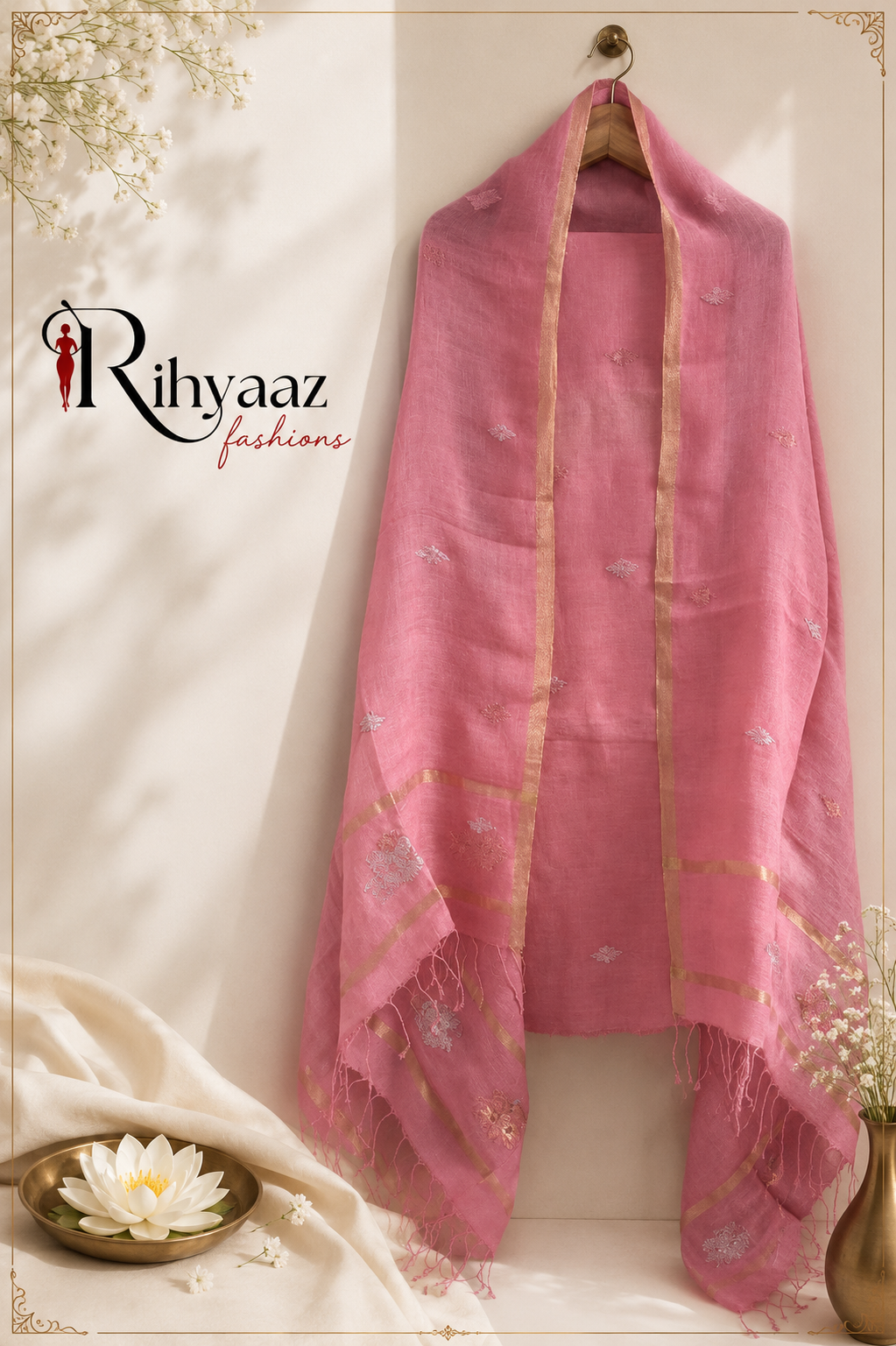 Sukoon Dual Zari Woven Linen Needle Jamdani Suit Set | Premium Handwoven Ethnic Wear | Rihyaaz