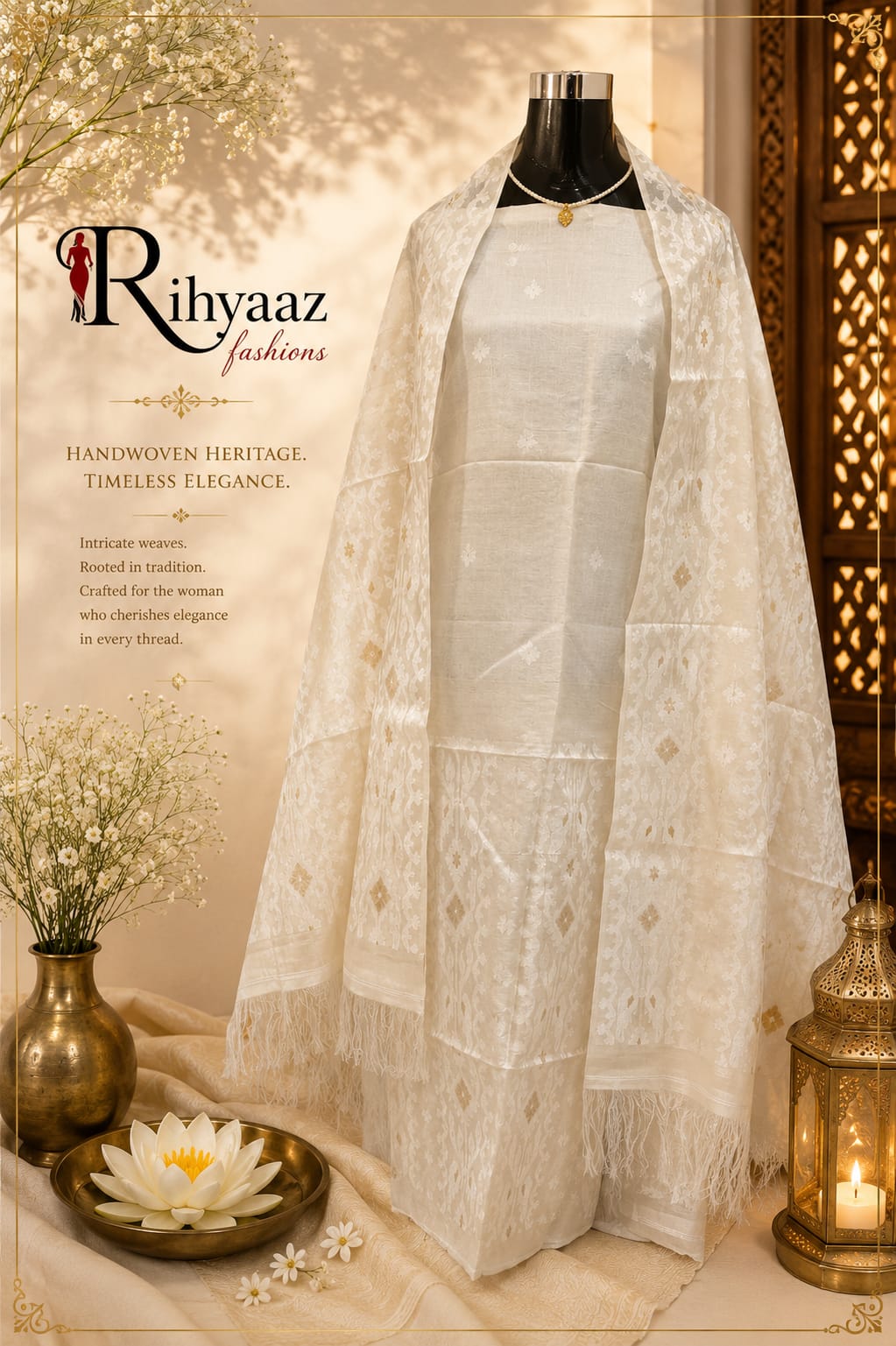 Kahini Gachi Tussar Jamdani Zari Detailing Kurta Dupatta Set | Rihyaaz