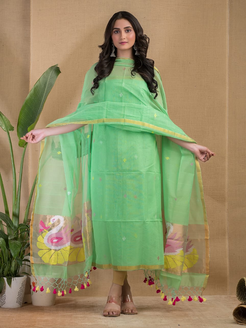 🍁 Muslin Paithani Jamdani Suits – Elegant Handwoven Weave by Rihyaaz