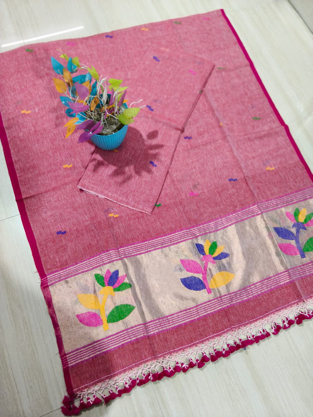 Moho Pink pure Jayshree by Jayshree linen suit with Paithani palla weave Dupatta by Rihyaaz