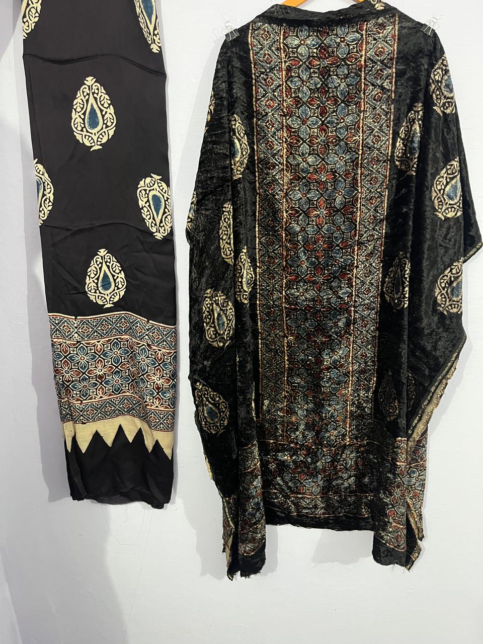 Nayab – Silk Velvet Ajrakh Suit with Modal Silk Dupatta (2.5 mtr)