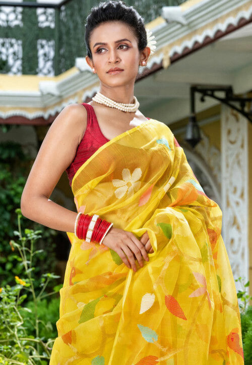 Papri – Resham Silk Floral Weaving Saree with Bird Detailing | Versatile Party to Presentation Wear