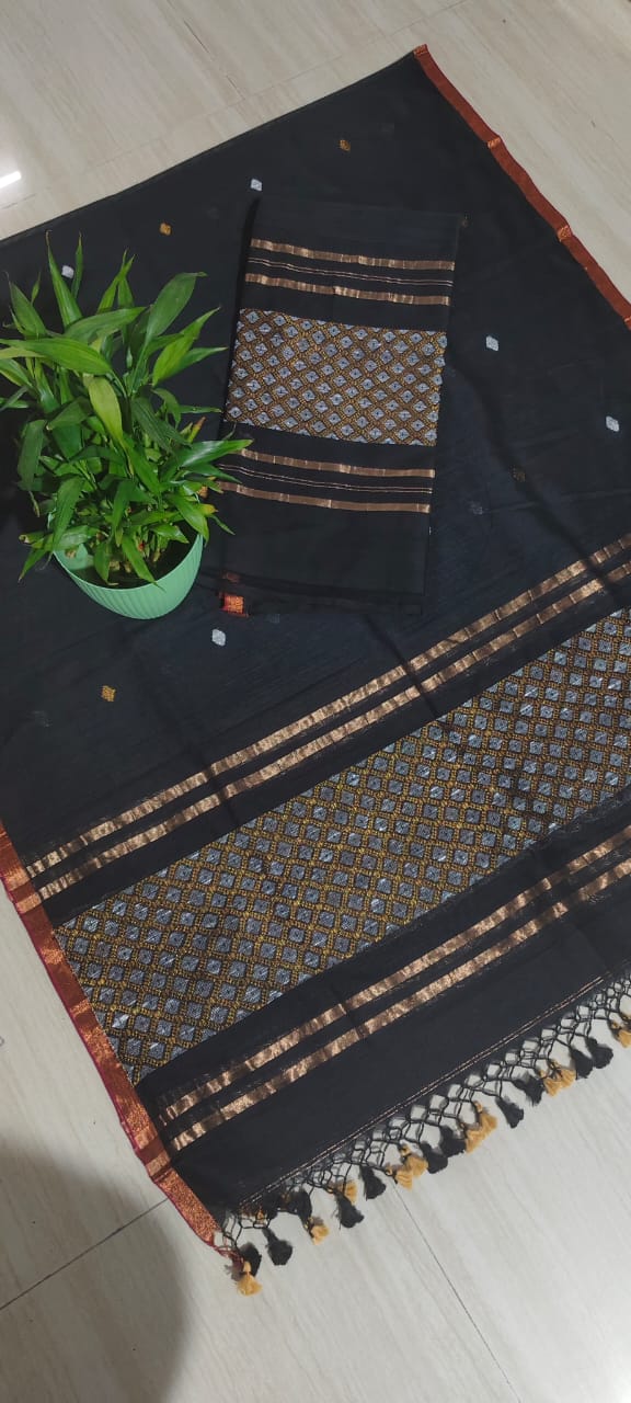 *Kajoli  -120count mul khadi suits with fishshell weave in dual zari for the festivities.