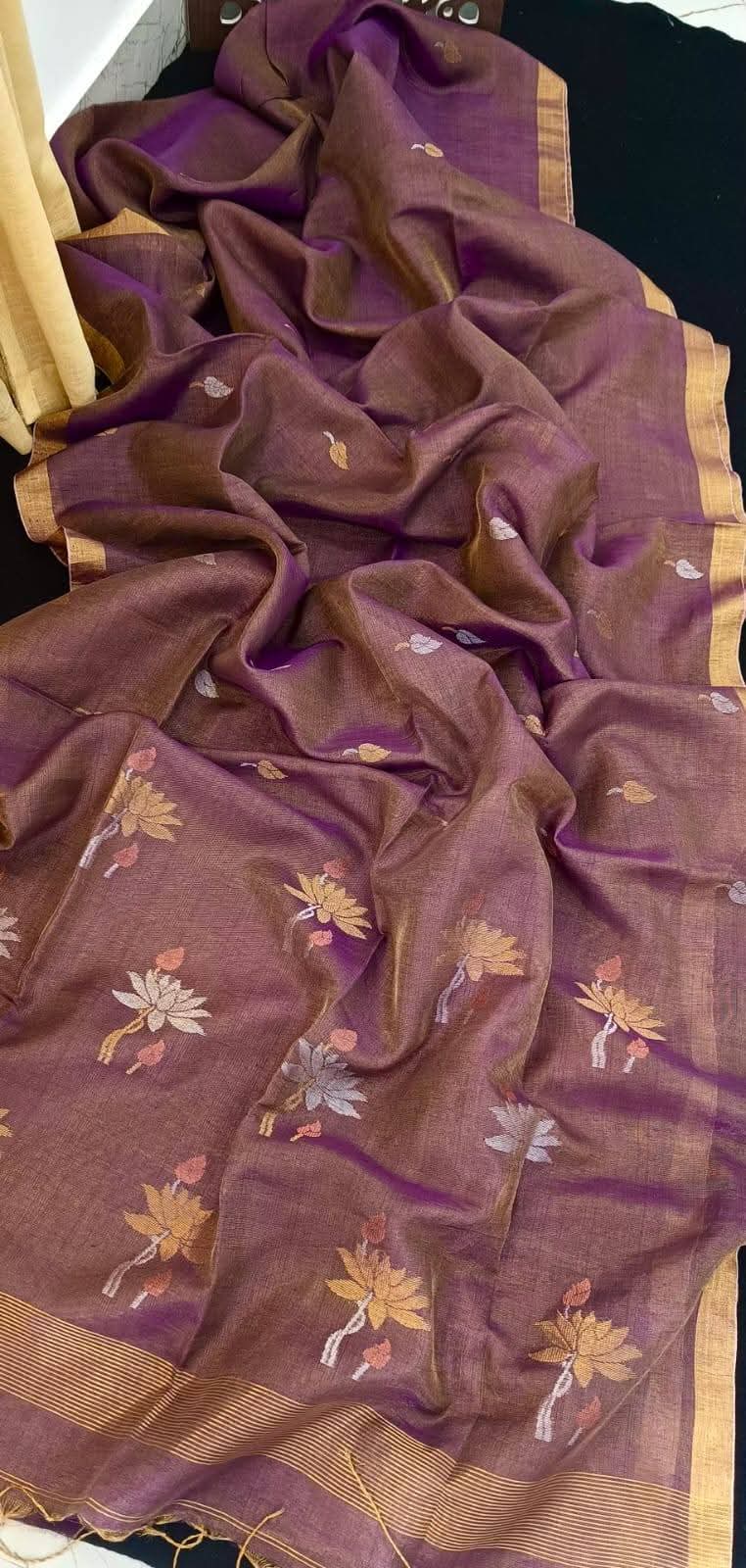 Pure Tissue Linen Handwoven Butta Work Jamdani Saree with Running Blouse Piece Premium Handloom Collection