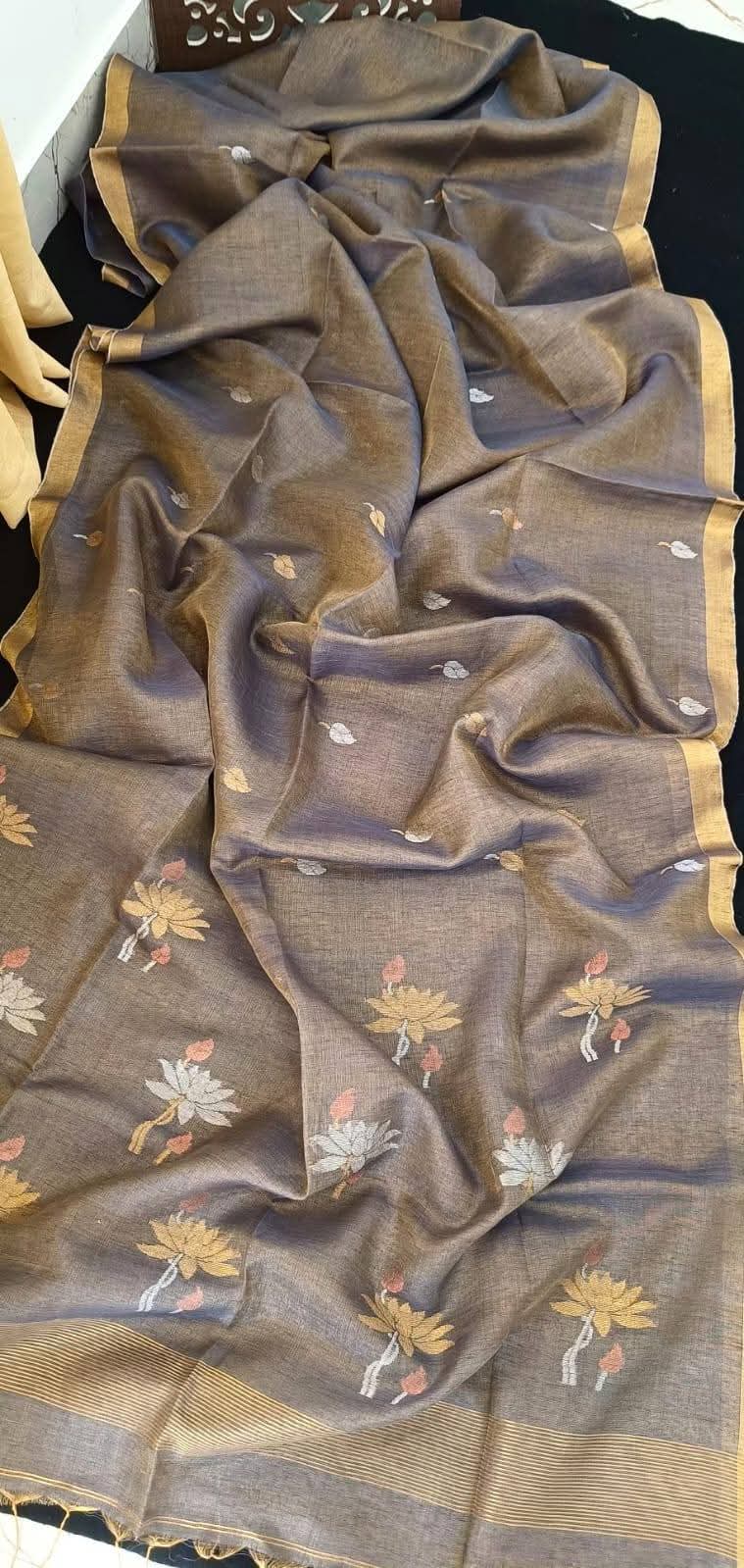 Pure Tissue Linen Handwoven Butta Work Jamdani Saree with Running Blouse Piece Premium Handloom Collection