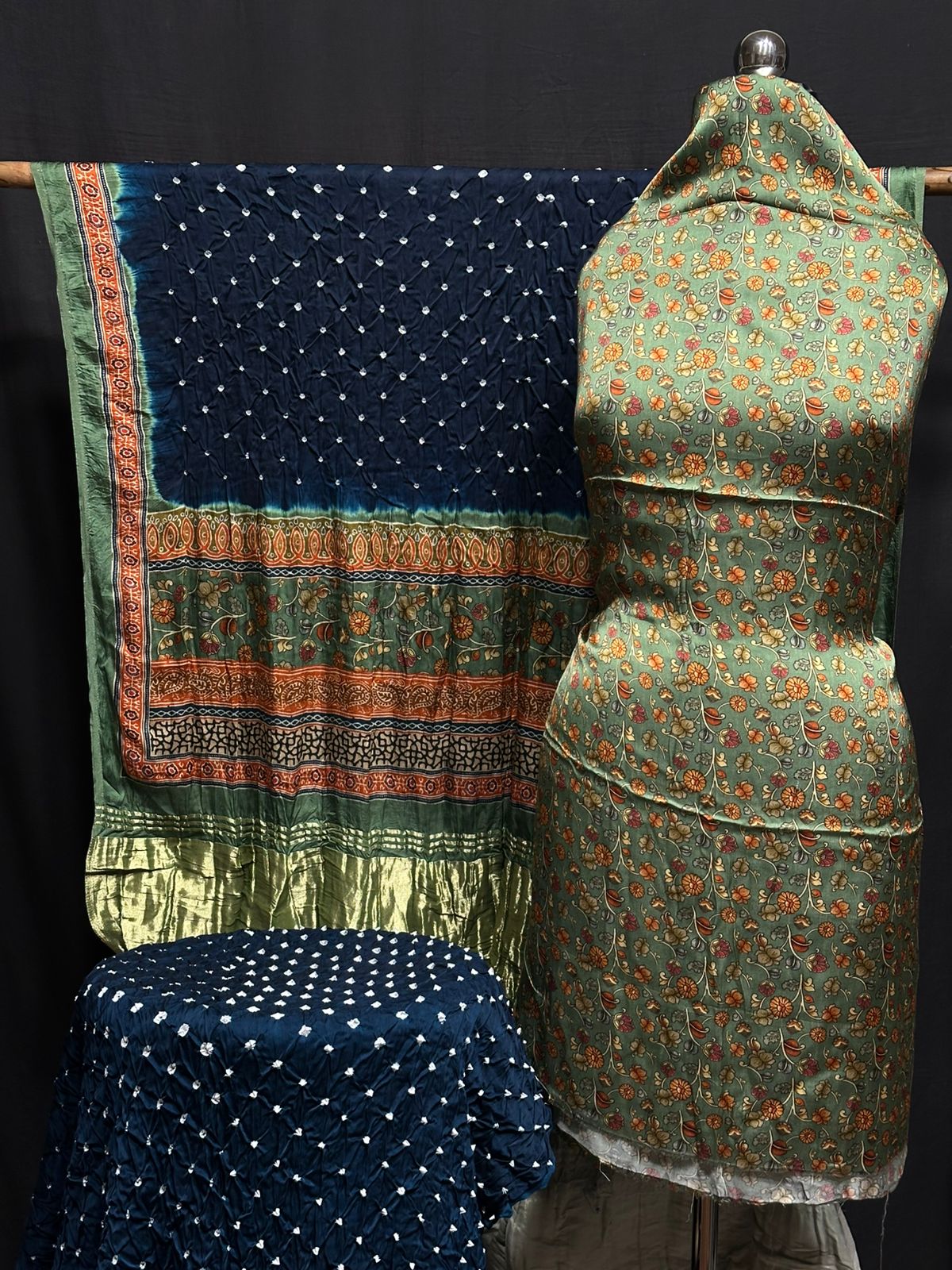 Kalamkari Bandhej 3-Piece Suit – Premium Modal Silk Elegance