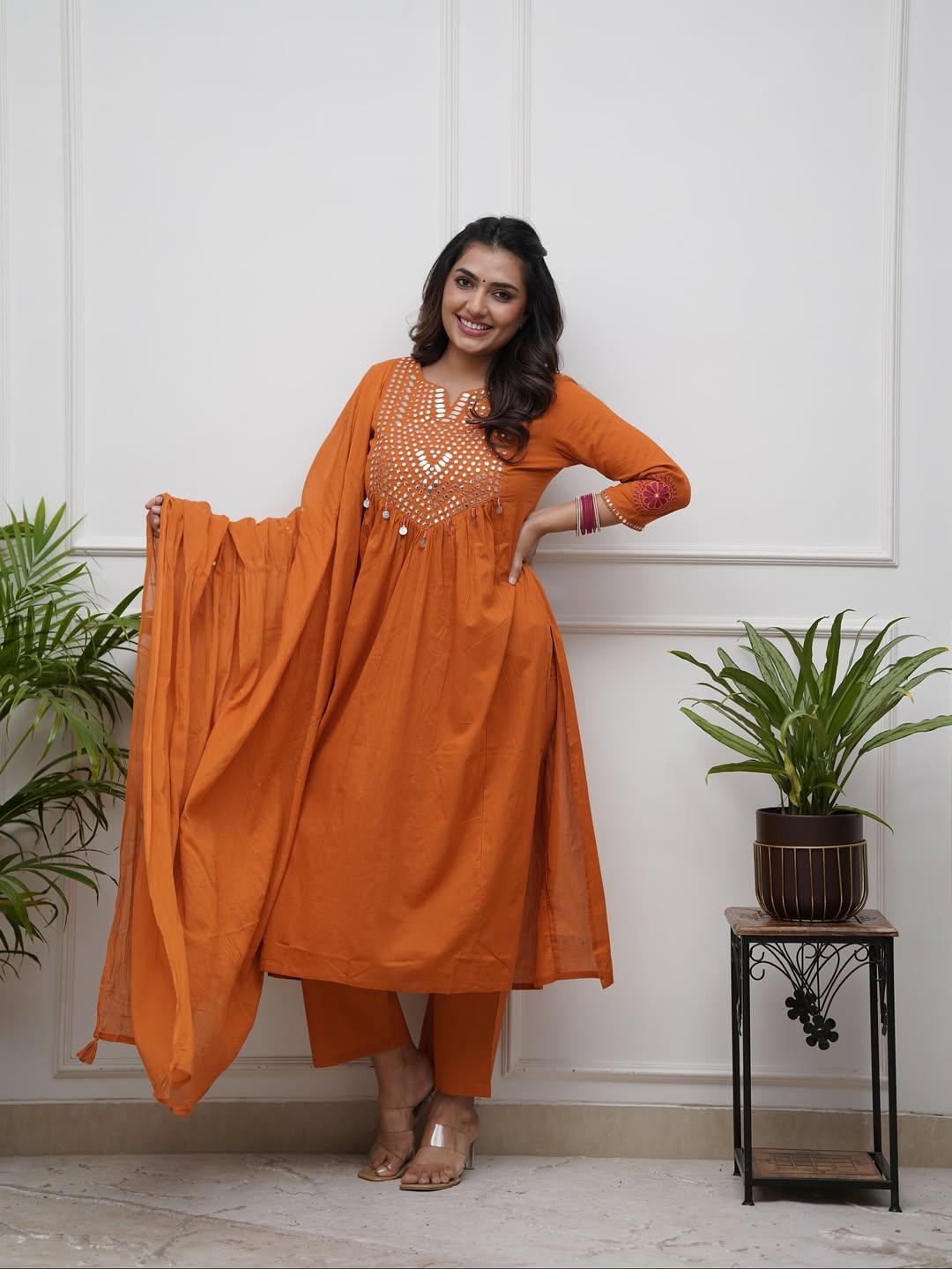 Cotton Embroidered Kurta Set | 3-Piece Suit with Mul Dupatta & Fine Cotton Pant