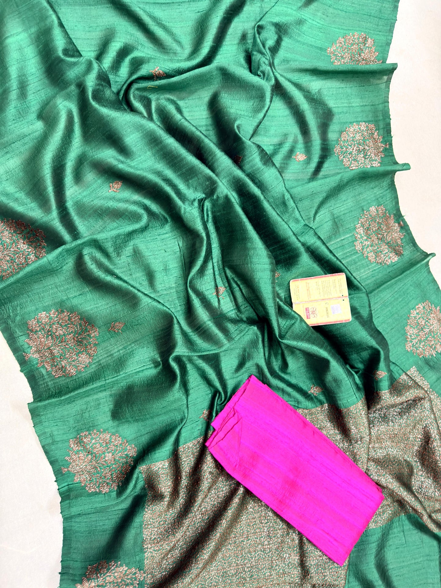 Handloom Muga Tussar Banarasi Handwoven Saree – Silk Mark Certified | Soft & Smooth Dyeble Fabric