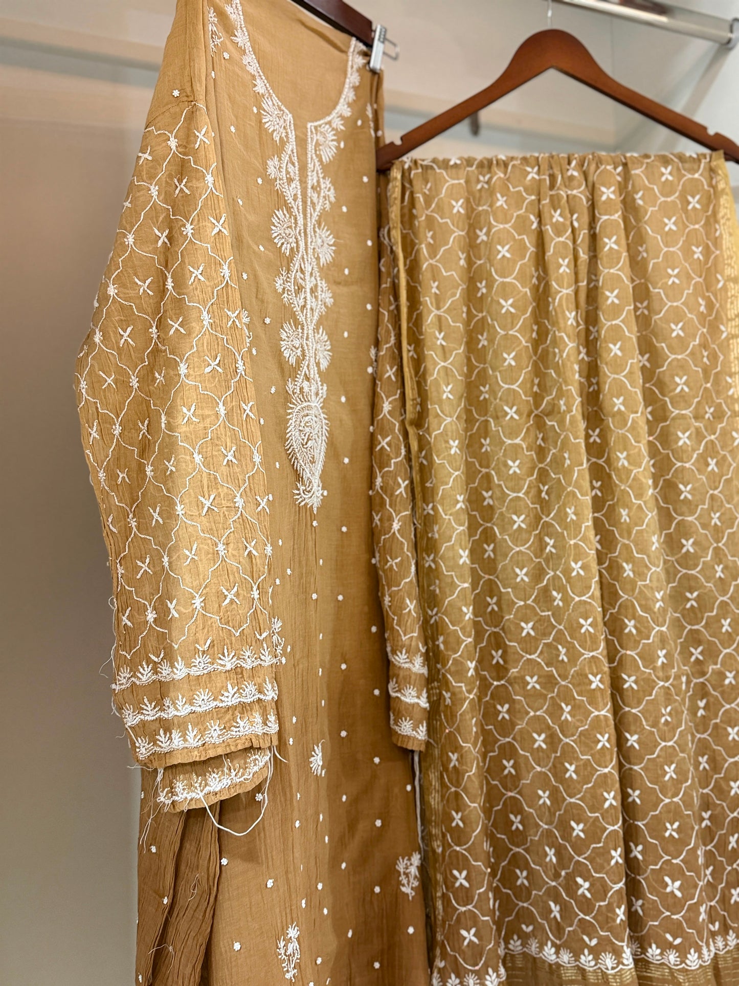 Pure Mulmul Chanderi Chikankari Straight Suit Set with Heavy Resham Jaal Work | Semi-Stitched | Rihyaaz