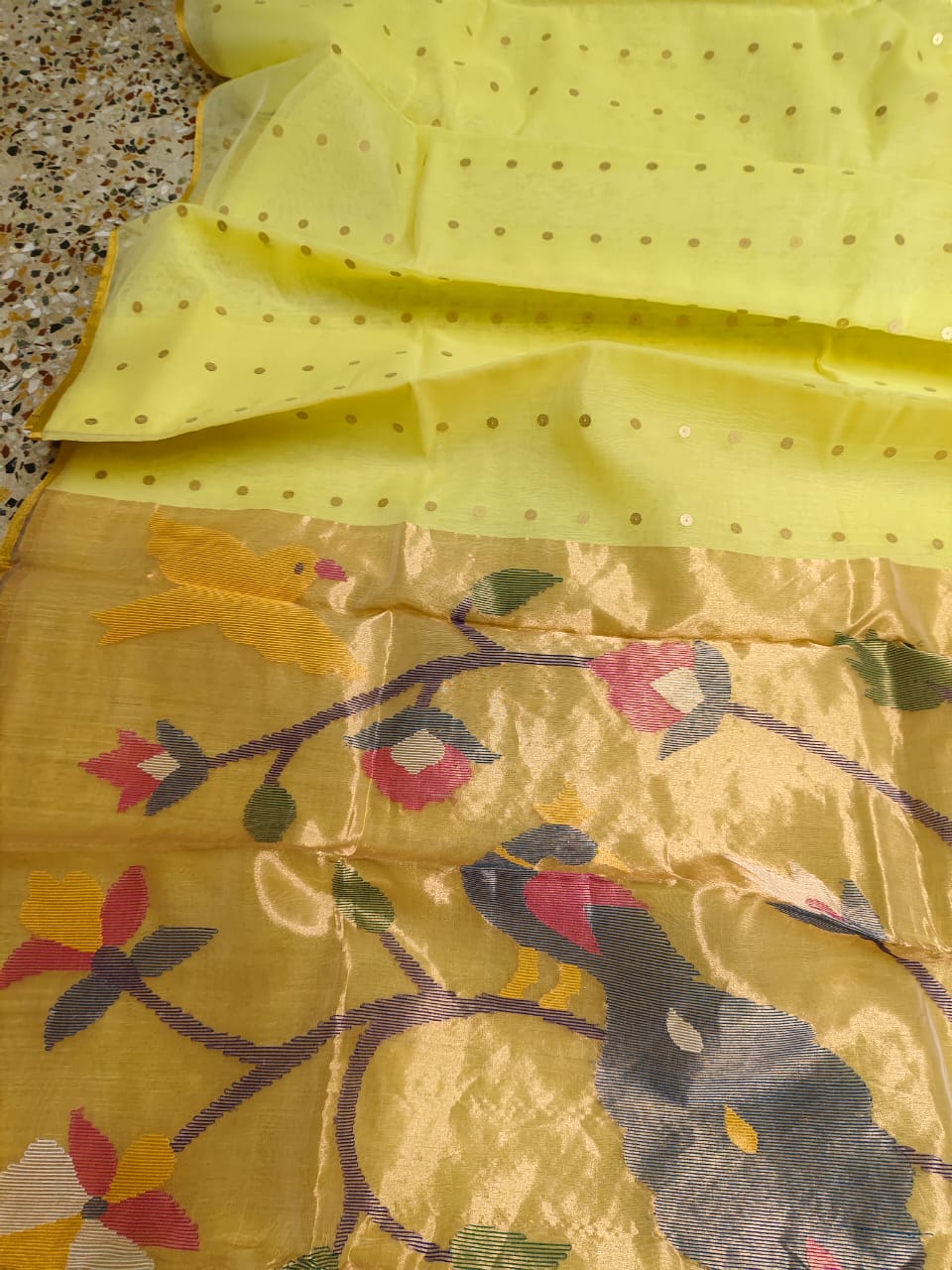 Goonj brass sequin embedded resham paithani saree