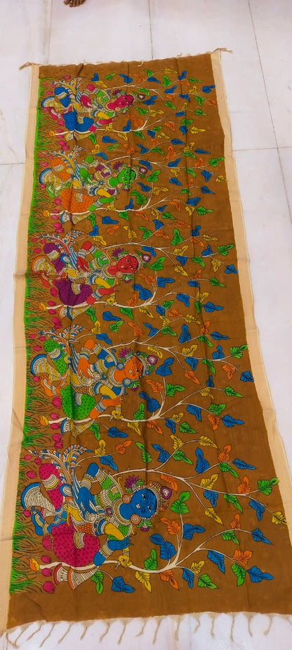 Mangalgiri Silk Dupattas – Hand-Drawn & Hand-Painted Art | Multicolour Premium Collection