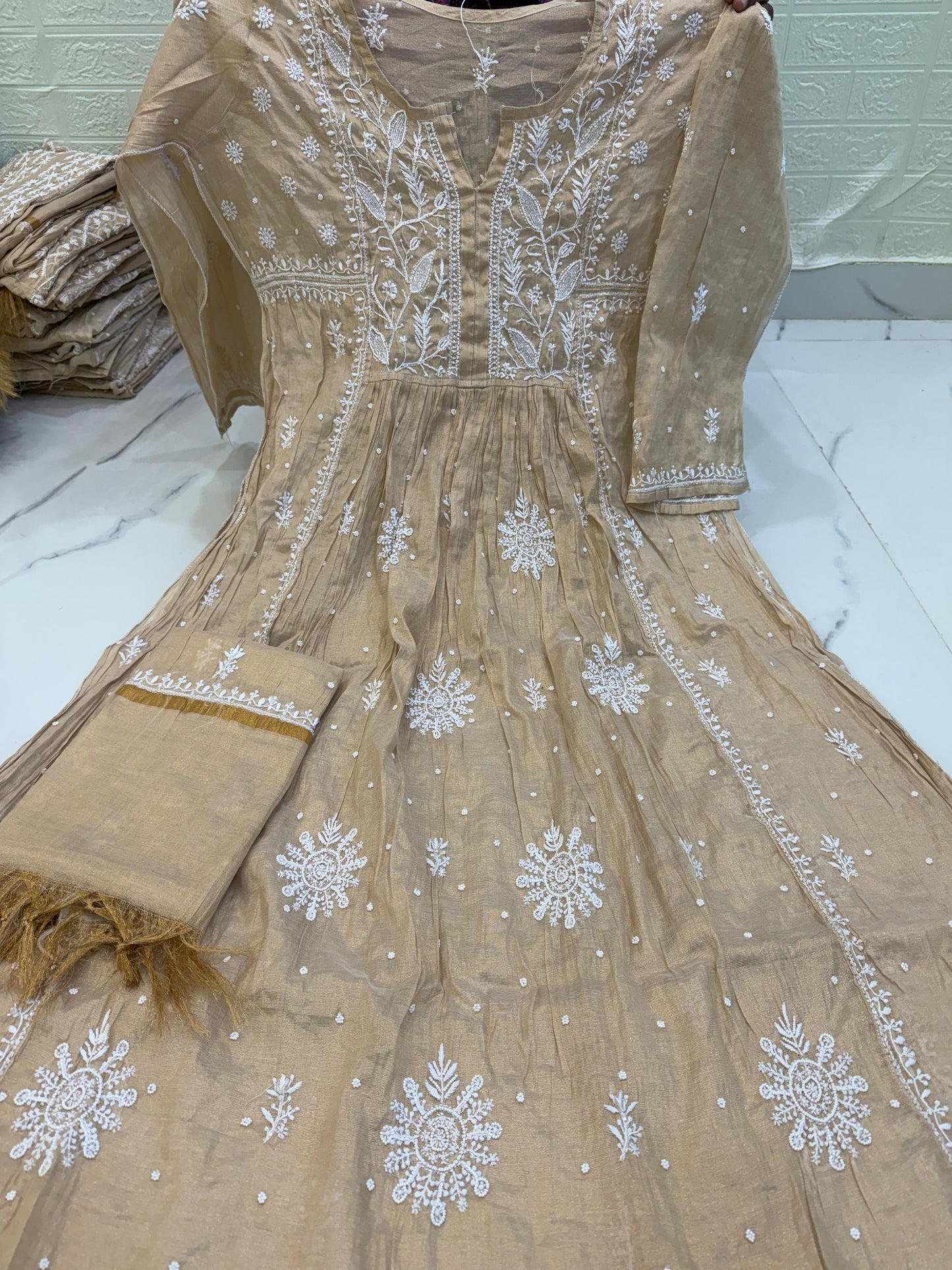 Fabric Tissue Chanderi Semi-Stitched Gown