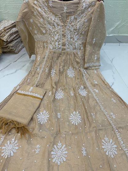 Fabric Tissue Chanderi Semi-Stitched Gown