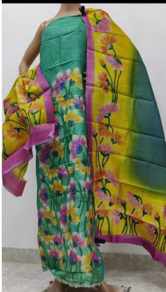 Tuli - Tussar Hand-Painted Kalamkari Suit Set | Pure Tussar Silk | Artisan Crafted
