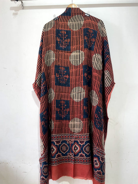 Ajrakh Modal Silk Kaftan – Handblock Printed Elegance