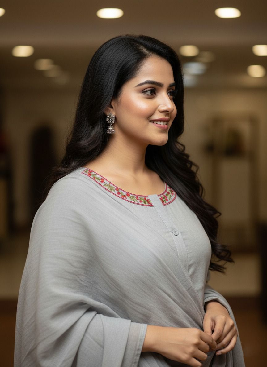 Kaavya – Elegant Flair Straight Kurta Set | Cotton Pant & Malmal Dupatta | Premium Embroidered Suit Set