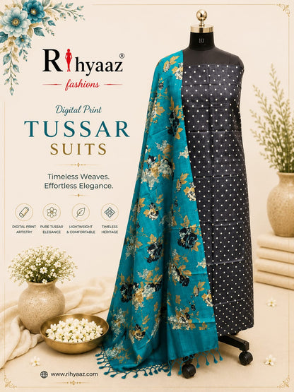 Mahi – Zari Tussar 4 Ply Digital Print Suit Set | Rihyaaz