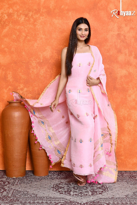 Zaveri- Linen by linen meenakari benarasi 2pc suits