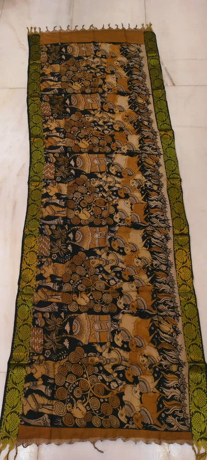 Mangalgiri Silk Dupattas – Hand-Drawn & Hand-Painted Art | Multicolour Premium Collection