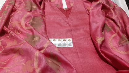 Pure Tussar Silk Handwoven Dress Material Set | Semi-Stitched Kurta with Handwoven Tussar Dupatta