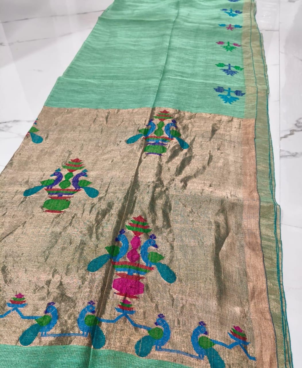 Sangli – Morbangdi Paithani Anchal Linen Silk Tissue Saree