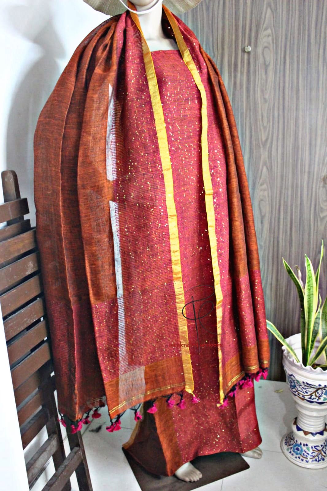 Jhalak Pure Linen Partywear | Sequin Weaved Top & Dupatta Sets