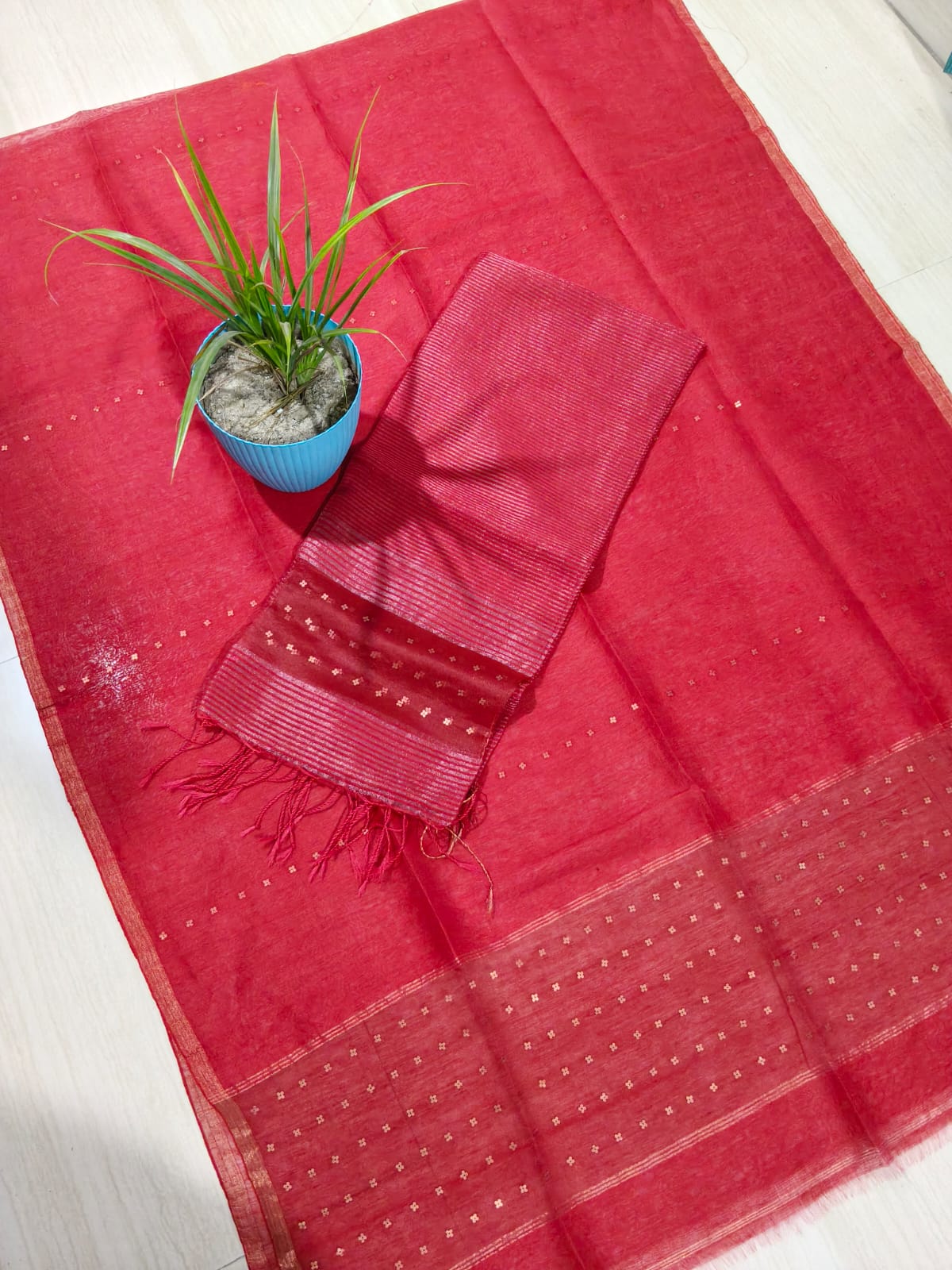 Rupal silk linen sequin woven kurta with micro striped weave and resham palla Jamdani dupatta by Rihyaaz premium handwoven ethnic suit set.