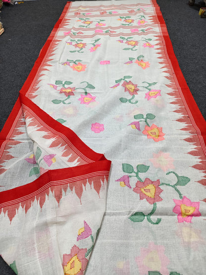 Exclusive handloom Manipuri saree with intricate all-over work, 13–14 haat long length and running blouse piece by Rihyaaz.