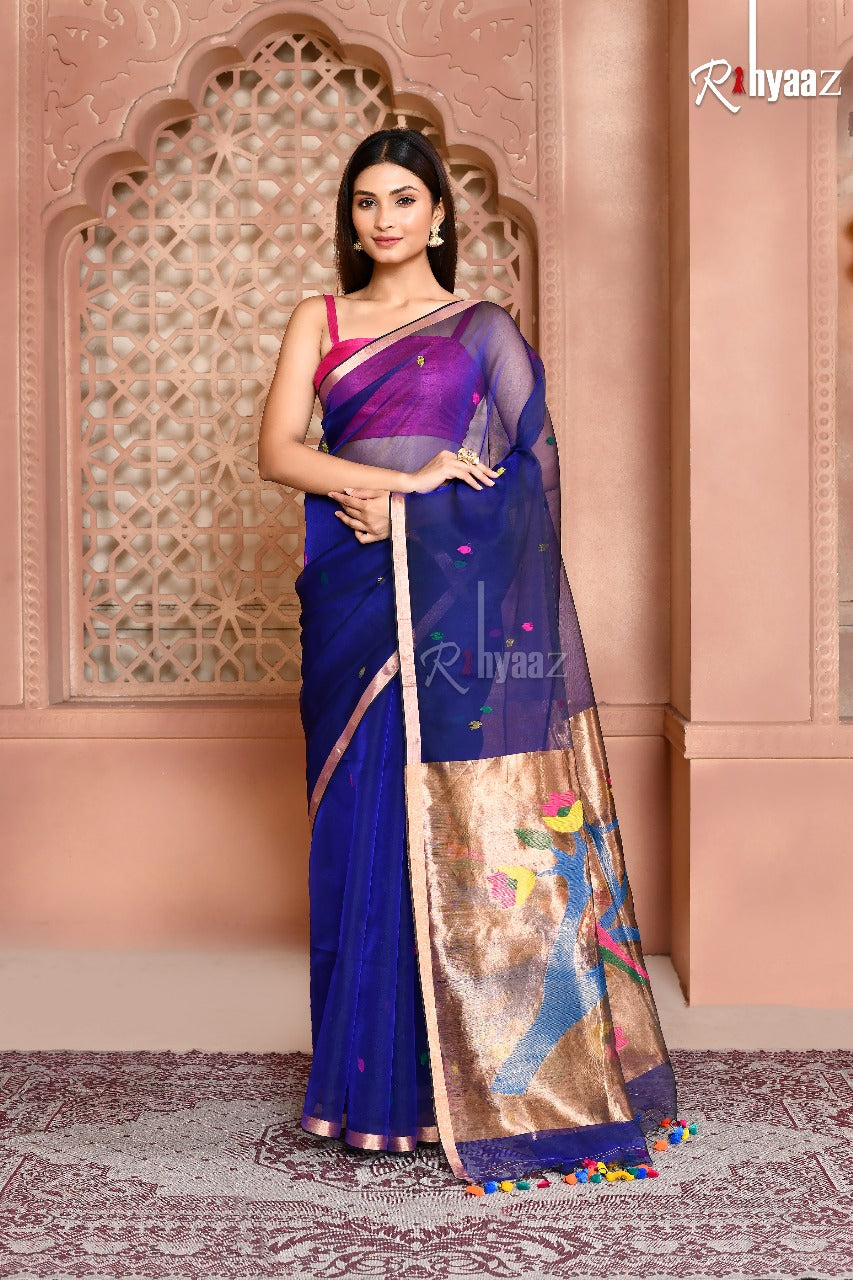 MAHI The Muslin Saree Resham Anchal Paithani
