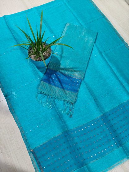 Rupal silk linen sequin woven kurta with micro striped weave and resham palla Jamdani dupatta by Rihyaaz premium handwoven ethnic suit set.