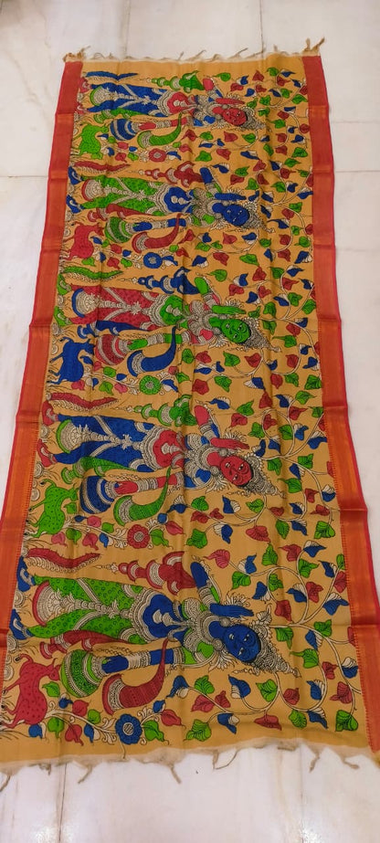 Mangalgiri Silk Dupattas – Hand-Drawn & Hand-Painted Art | Multicolour Premium Collection