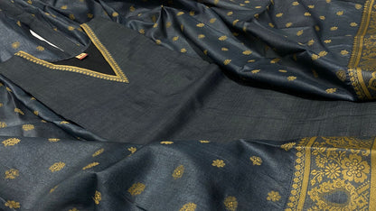 Pure Tussar Silk Handwoven Dress Material Set | Semi-Stitched Kurta with Handwoven Tussar Dupatta