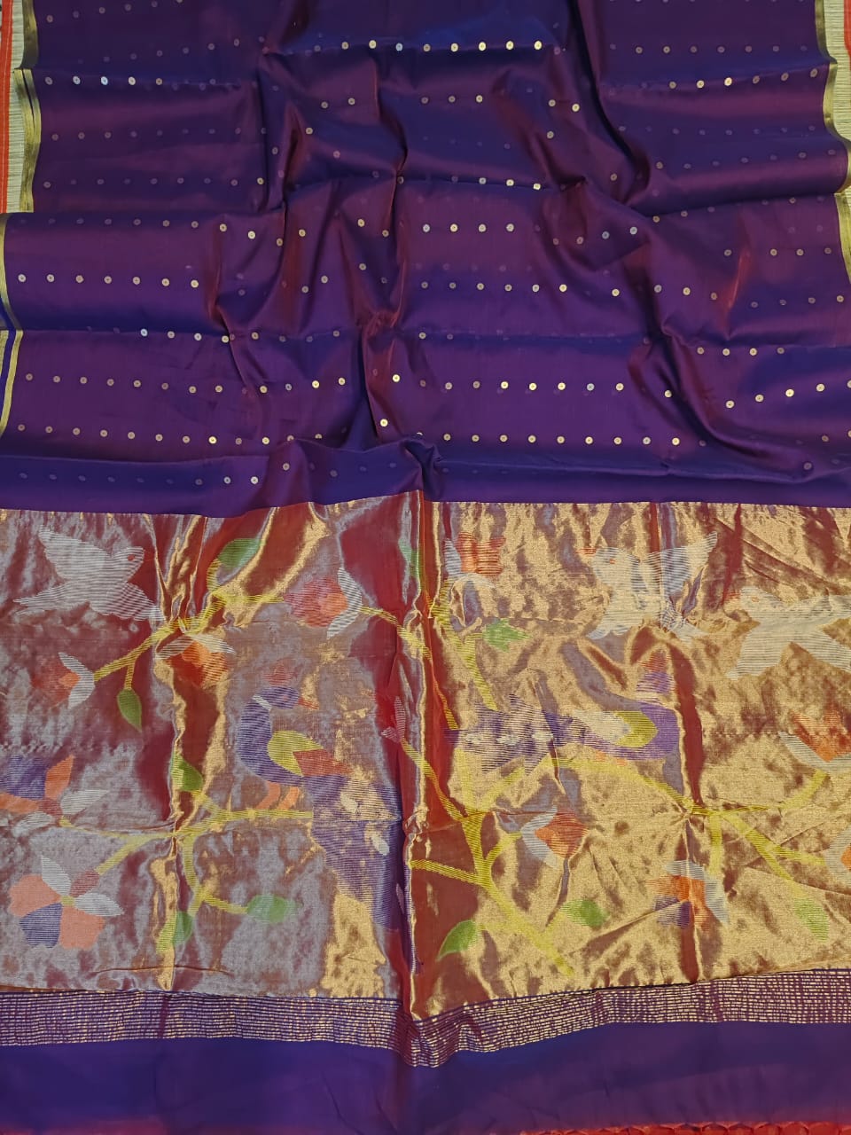 Goonj brass sequin embedded resham paithani saree