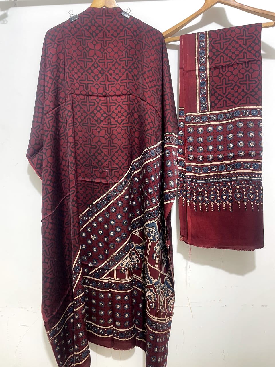 Coral- Modal Silk Handblock Ajrakh Suits in Red Shade – Elegance That Speaks Tradition