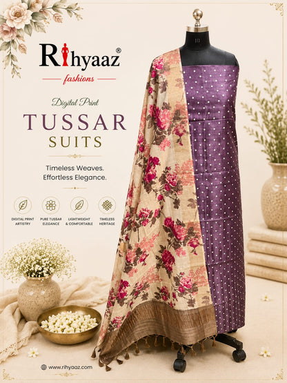 Mahi – Zari Tussar 4 Ply Digital Print Suit Set | Rihyaaz