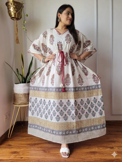 Pure Cotton Ajrakh Print Kaftan (Free Size 36-52") | Hand Block Kaftans