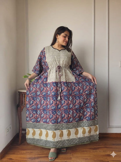 Pure Cotton Ajrakh Print Kaftan (Free Size 36-52") | Hand Block Kaftans