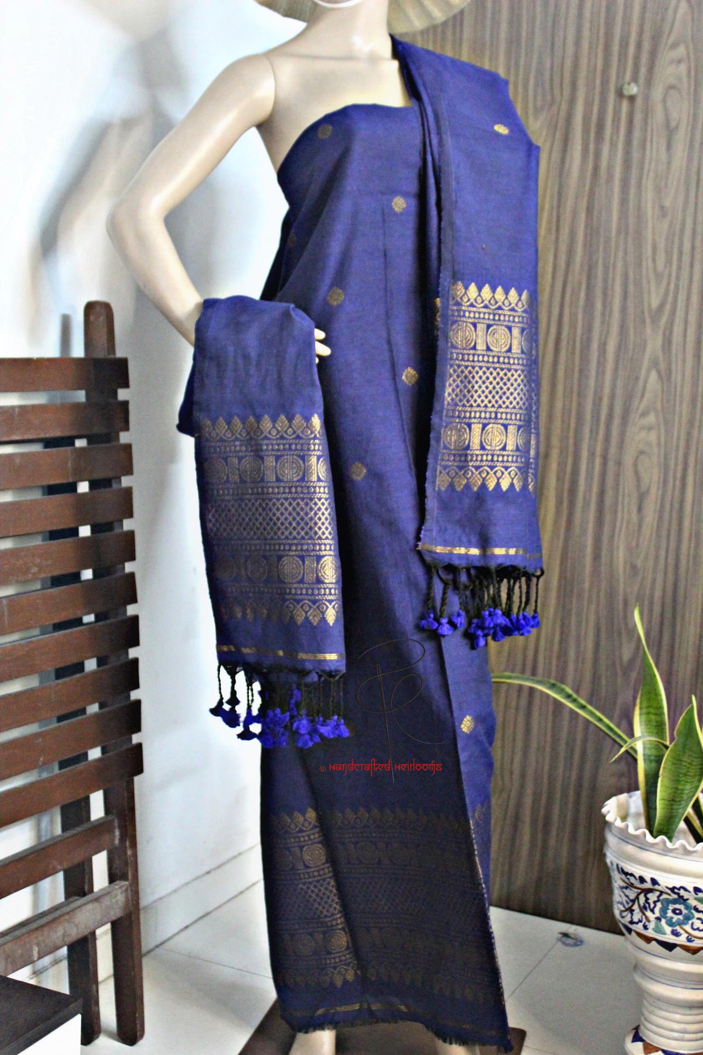 Ramya- Premium Textured Linen Suit with Madurai Border Top & Dupatta | Elegant Handwoven Craft