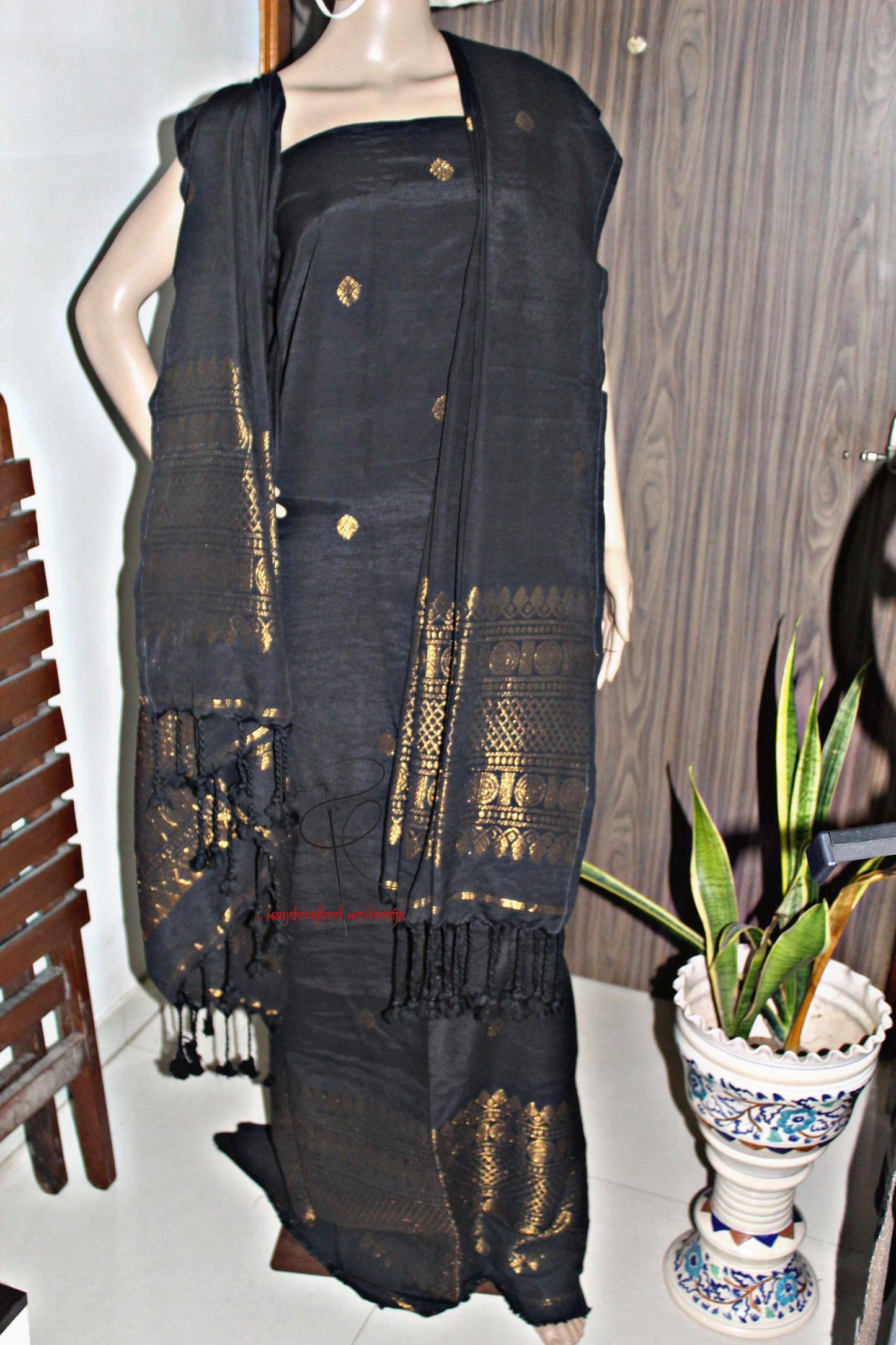 Ramya- Premium Textured Linen Suit with Madurai Border Top & Dupatta | Elegant Handwoven Craft