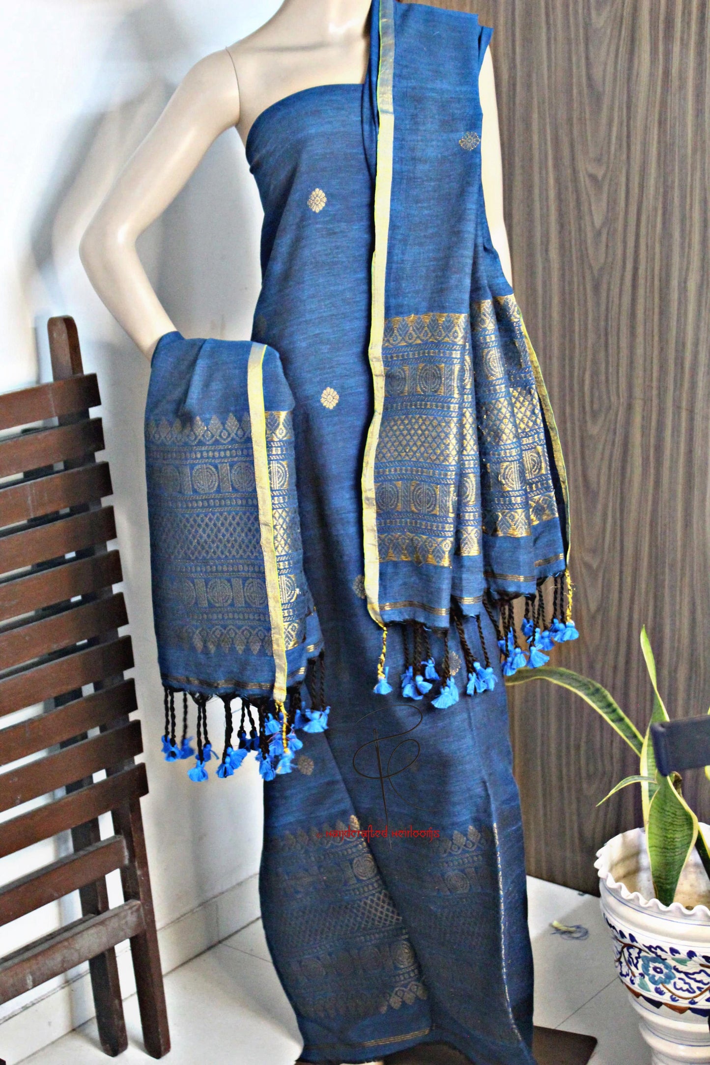 Ramya- Premium Textured Linen Suit with Madurai Border Top & Dupatta | Elegant Handwoven Craft