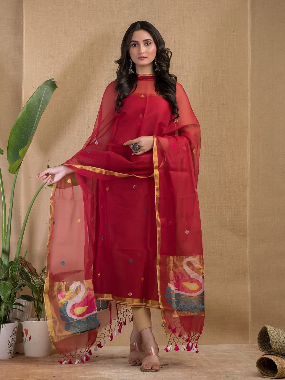 🍁 Muslin Paithani Jamdani Suits – Elegant Handwoven Weave by Rihyaaz