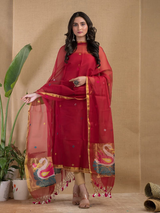 🍁 Muslin Paithani Jamdani Suits – Elegant Handwoven Weave by Rihyaaz